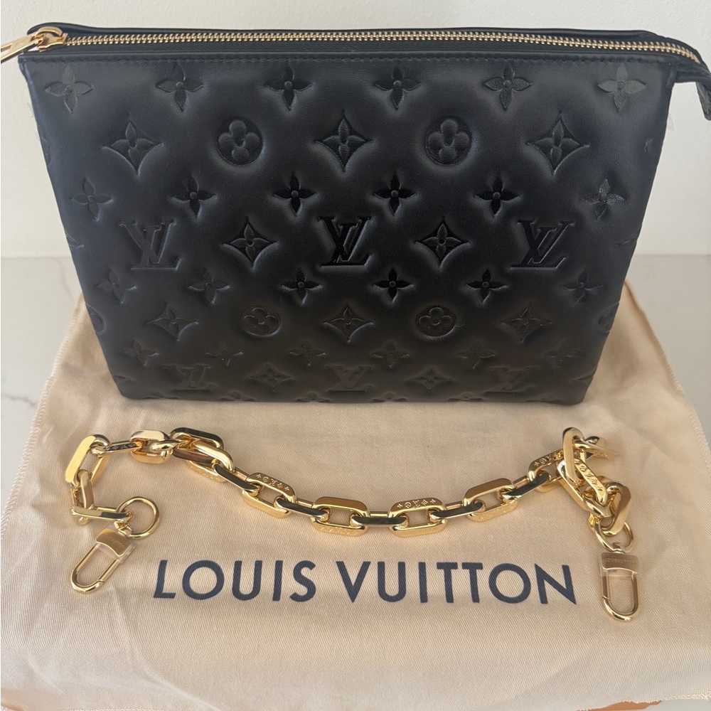 Louis Vuitton Black Embossed Lambskin Coussin with Gold Chain Shoulder Crossbody